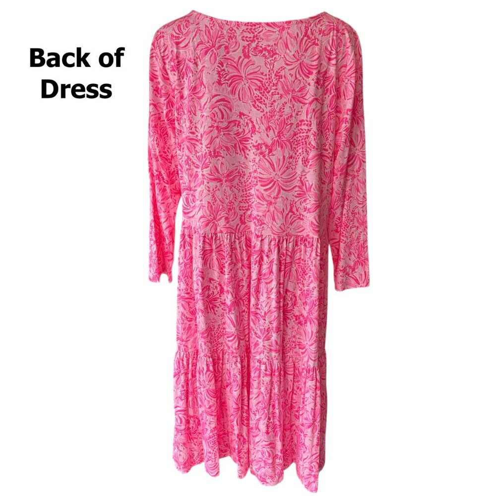 Lilly Pulitzer Women's GEANNA Dress Pink Blossom Foxy Llama 3/4 Sleeve XL - Picture 6 of 10